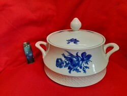 Német,Germany Arzberg Carl Schumann Kézi Festett,Kék Rózsa Mintás Porcelán Fedeles Levesestál,Tál.