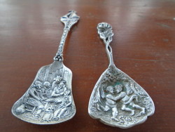 2 db igazán antik a VIKTORIÁNUS korból származó ezüst kanalak angyalkás, és sok figurás  masszívak