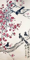 Csi Paj-si Szilva virág és szarkák, kínai festmény falikép reprint nyomata, madár faágon