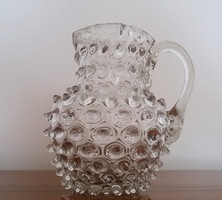 Antique parade cam small baptismal jug old shabby broken blown huta glass spout 12 cm