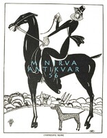A. de Souza-Cardoso Fekete amazon 1912 art deco tusrajz reprint nyomata ló lovas hölgy pöttyös kutya