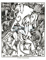 A. de Souza-Cardoso A csodálatos erdő 1912 art deco tusrajz reprint nyomata, dzsungel állatok lovak