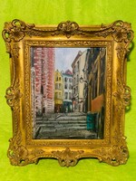 Nagyon szépen megfestett olaj-vászon, párizsi utcai látkép.