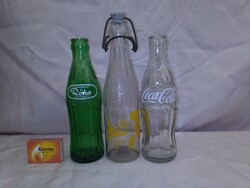Három darab retro üdítős üveg palack - együtt - Hüsi, Róna, Coca-cola