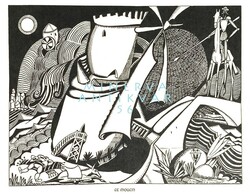 A. de Souza-Cardoso A malom 1912 art deco tusrajz reprint nyomata Don Quijote Cervantes lovag páncél