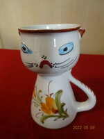 Német porcelán, kézzel festett cica formájú füles váza. Vanneki! Jókai.