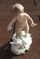 Little boy with Wallendorf rabbits - figural porcelain