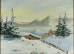 1I788 XX. századi festő : Tátrai téli táj menedékházzal