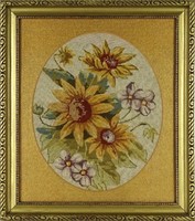 1I816 antique framed floral needle tapestry 40 x 35 cm