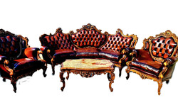 A542 Antik konyak  színű dúsan faragott barokk rokokó chesterfield bőr garnitúra