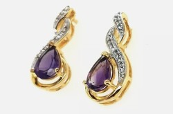 • valódi ametiszt drágaköves   sterling ezüst  14K aranyozva /925/ füli--új