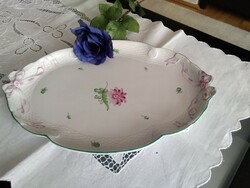 Herendi szalagos porcelán kínáló kosárfonott széllel, régi tercia jelzéssel.