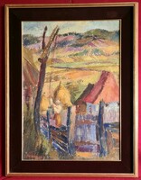 July Ferenczy (1909 - 1999): Transylvanian landscape with a boom well
