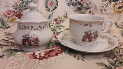 Vibrant Rococo Scenic Porcelain Cup and Sugar Holder (l2254)