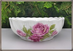 Nagy rózsa mintás, ritka, gyöngyös típusú Zsolnay porcelán tál