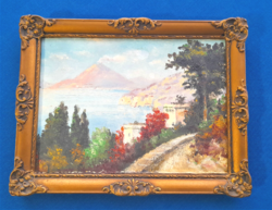Tengerparti tájkép, háttérben a Vezúvval (olaj festmény blondel keretben)