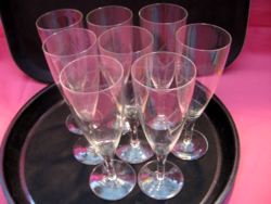 Set of retro 7-piece brushed champagne glasses with polished leaf pattern