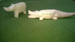 Márvány mini krokodil,víziló állat figura hibátlan db-ok