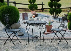 Kovácsoltvas kerti garnitúra - (1 db asztal + 2 db szék)