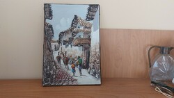 (K) nice small painting portrait of life, cityscape 22x32 cm