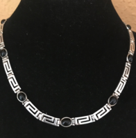 Silver necklace with onyx cabochons, meander pattern, fineness 925