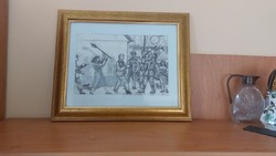 (K) Herpay József nagyon személyes jellegű grafikája, történettel  27x35 cm