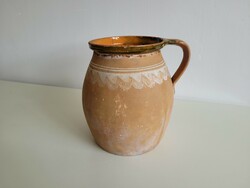 Old vintage glazed folk earthenware pot pot with handle jug spout earthenware jug 24 cm