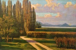 Krajna János, Moldvai ( 1875-1945 ) Tájkép Vízpat 1938 olajfestmény Eredeti Garanciával