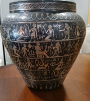 ﻿Régi  Mamluk keleti ezüstberakásos bronz-réz patinás kaspó váza.Alkudható.