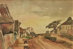 Gallé Tibor (1896 - 1944) Falusi utca 1934 akvarell Eredeti Garanciával