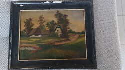 Régi tanyarészlet festmény Olgyay szignóval  49x39 cm kerettel