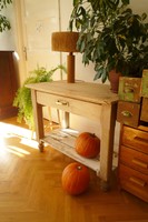 Antik szecessziós rusztikus shabby fa asztal konyhaasztal étkezőasztal munkaasztal réz fogantyú