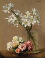 Latour - Rózsák és liliom - vászon reprint vakrámán