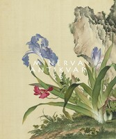 18. századi kínai selyem festmény reprint nyomata, kék írisz, pipacs, szikla