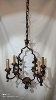 Antik valaha festett fém florentin lámpa csillár kézi munka kovácsolt vas 4 ágú középrész is van