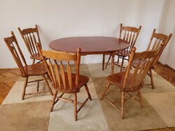 Régi retro fa étkező garnitúra hosszabbítható asztal és 6 szék étkezőasztal étkezőgarnitúra