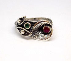 Rubin és smaragd köves ezüst gyűrű (ZAL-Ag103314)