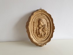 Old antique marked large size molded relief religious image wall ornament with crowned coat of arms seal