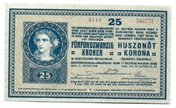 25 korona 1918 sűrű betűs sorszám hullámos hátlap 4. aUNC-UNC