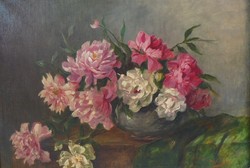Udvardy Flóra (1880 -): Virágcsendélet 69.5 x 100 cm