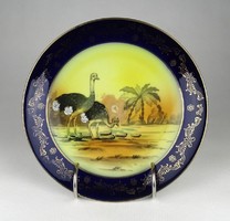 1I976 old ostrich ornate gilded cobalt blue porcelain decorative plate 19.5 Cm