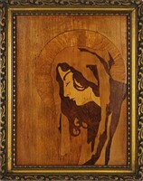 1I960 Old Beautiful Art Nouveau Madonna Marquetry Frame 29.5 X 23.5 Cm