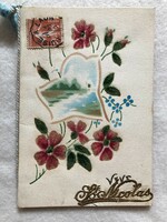 Antik dombornyomott képeslap - postatiszta