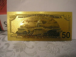 Új 50 dolláros, 24 kt arany bankó replika eladó ajándékozhatóan