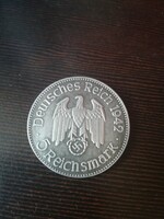 Harmadik Birodalmi 5 Reichsmark 1942 pénz, emlékérem,