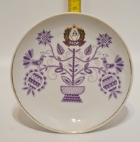 Hollóházi "Dózsa" lila, népi virágmintás porcelán falitányér (2223)