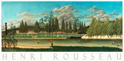 Henri Rousseau A csatorna, tájkép fákkal 1900 naiv festmény művészeti plakátja, folyópart erdő hajók