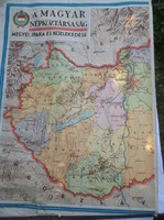1961 év - AJÁNLATOT VÁROK - MAGYAR NÉPKÖZTÁRSASÁG TÉRKÉP  - EREDETI RÚDDAL - 232 x 162 cm