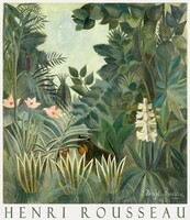 Henri Rousseau Egyenlítői dzsungel 1909 naiv festmény művészeti plakátja, trópusi virág majom őserdő