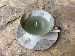 Bavaria porcelán kávés, teáscsésze + alj zöld porcelán illatgyertya egyedi ajándék